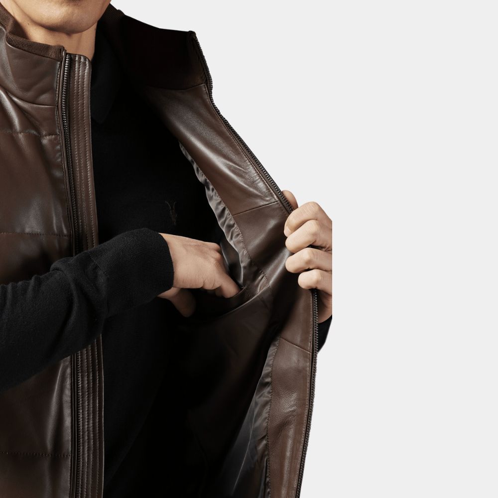 Dylan  Brown Real Leather Down Gilet - Inner Pocket View