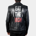 Eat the Rich Classic Printed Back Leather Biker Jacket - Back View