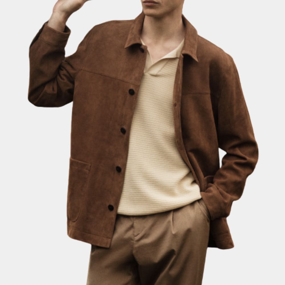Echo In The Canyon  Jakob Dylan Brown Suede Leather Jacket - Front View