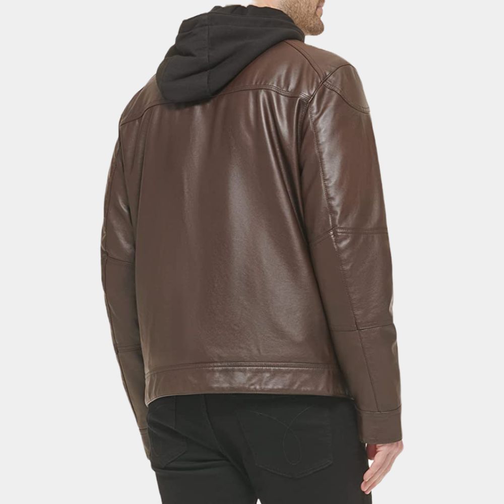 El Camino Jesse Pinkman Leather Jacket with Detachable Hood - Back View