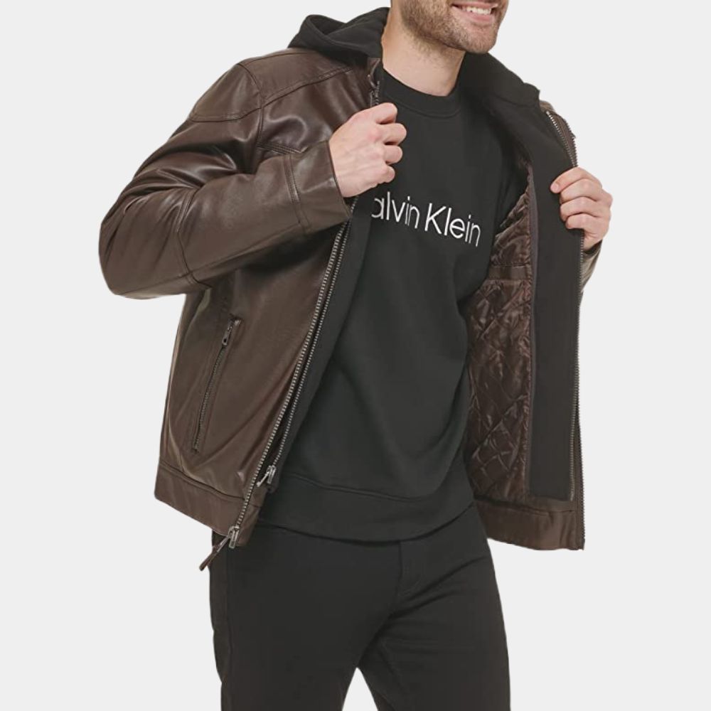 El Camino Jesse Pinkman Leather Jacket with Detachable Hood - Front Inner View