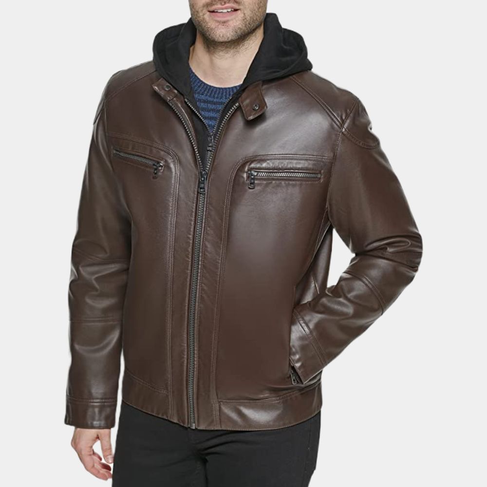 El Camino Jesse Pinkman Leather Jacket with Detachable Hood - Front Posture View