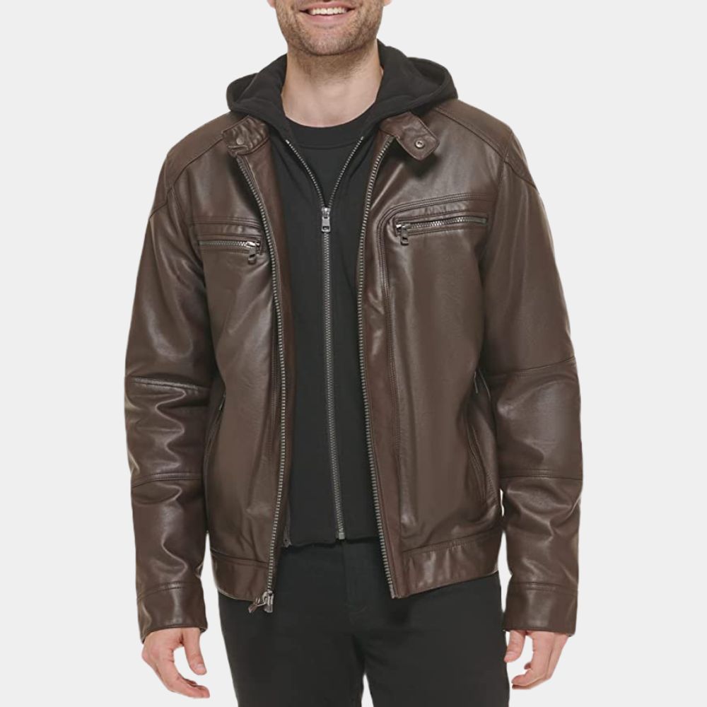 El Camino Jesse Pinkman Leather Jacket with Detachable Hood - Front View