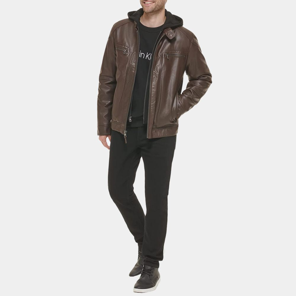 El Camino Jesse Pinkman Leather Jacket with Detachable Hood - Side Posture View