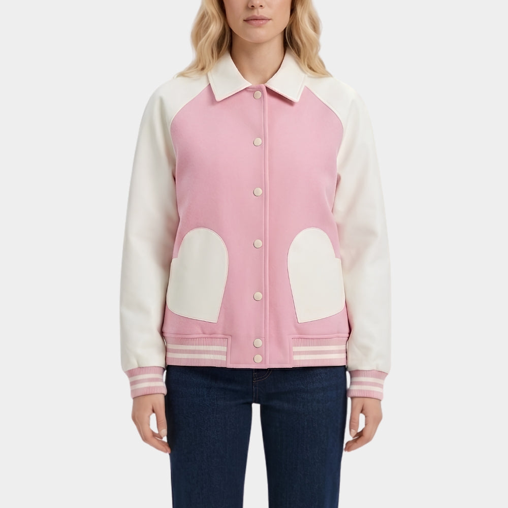 Elle Lexi Minetree Pink Varsity Jacket