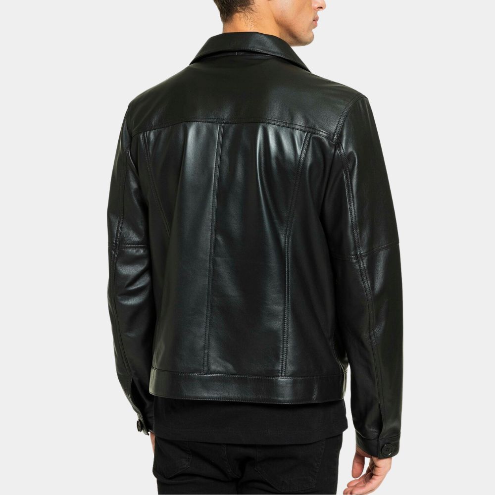 Elvis Presley Black Leather Trucker Jacket - Back View