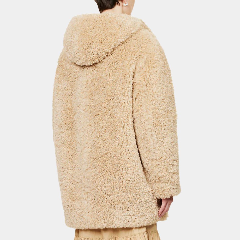 Emily In Rome Lily Collins aka Emily Cooper Faux Shearling Duffle Coat - Back View