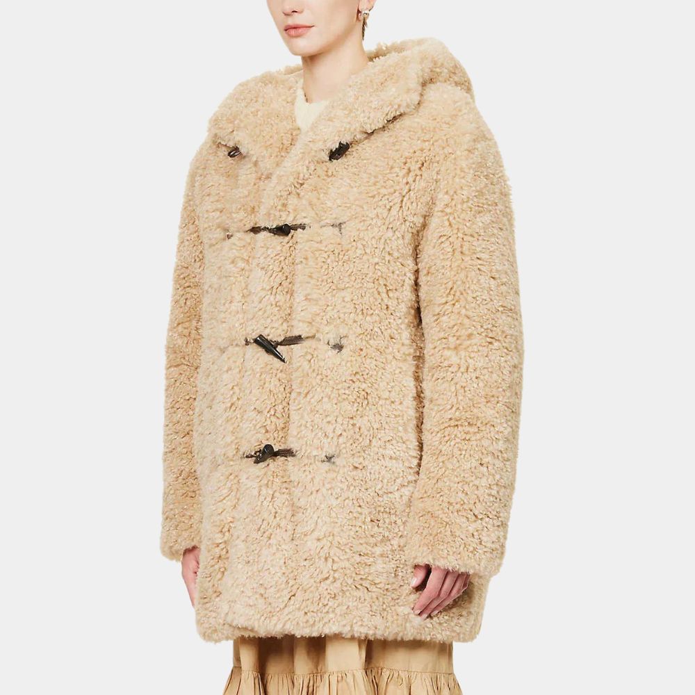 Emily In Rome Lily Collins aka Emily Cooper Faux Shearling Duffle Coat - Side View
