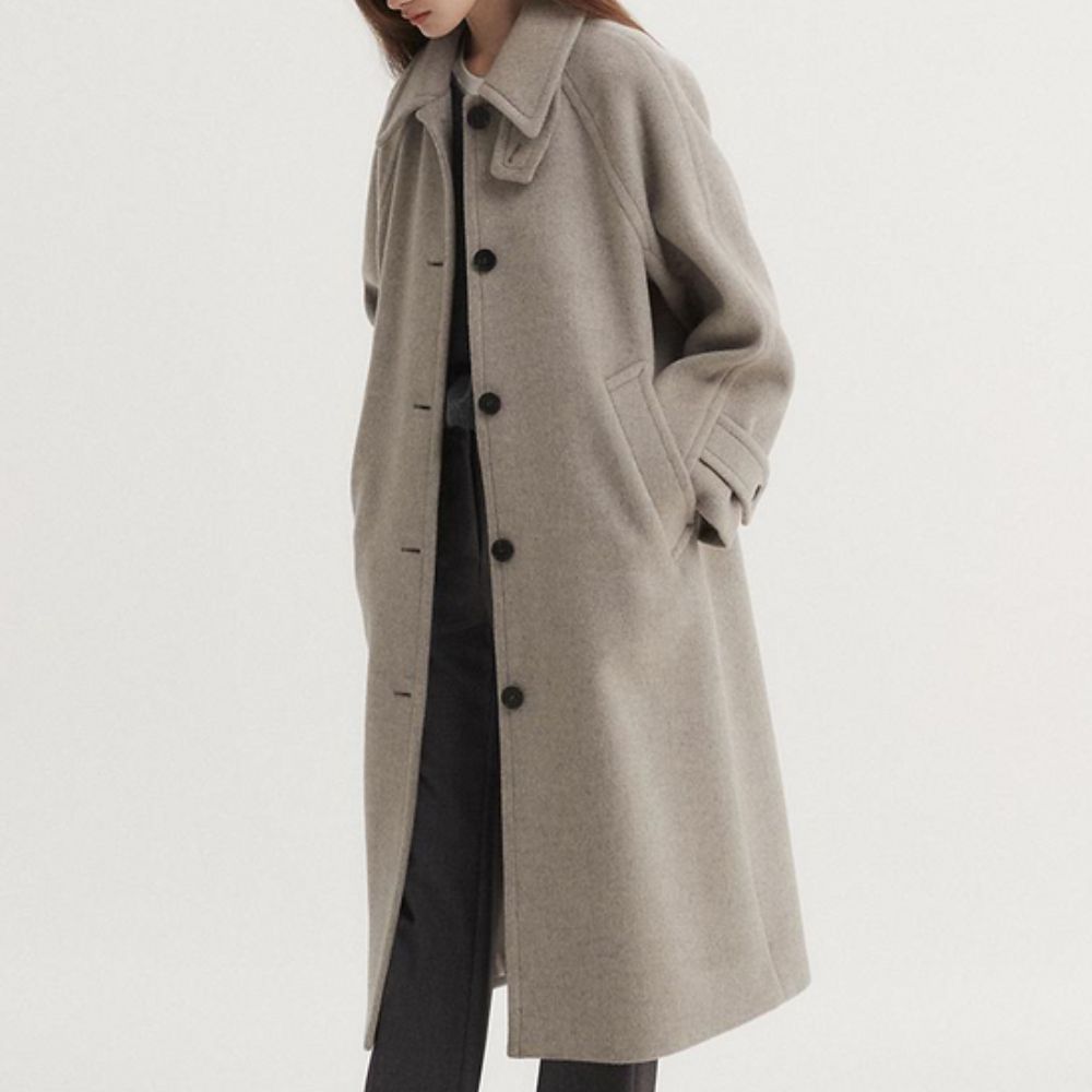 Emily Wright I, Jack Wright Ruby Serkis Beige Wool Coat - Side View