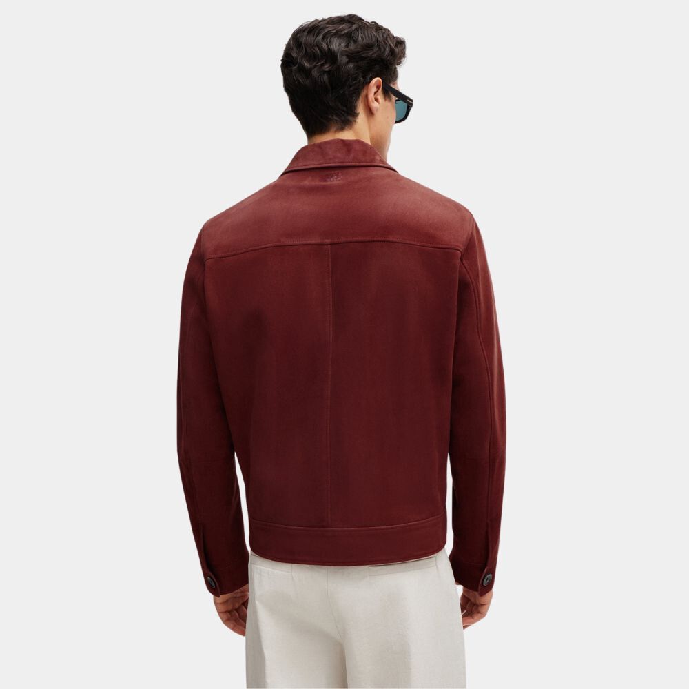 Emily in Paris Eugenio Franceschini aka Marcello Red Suede Leather Jacket - Back View