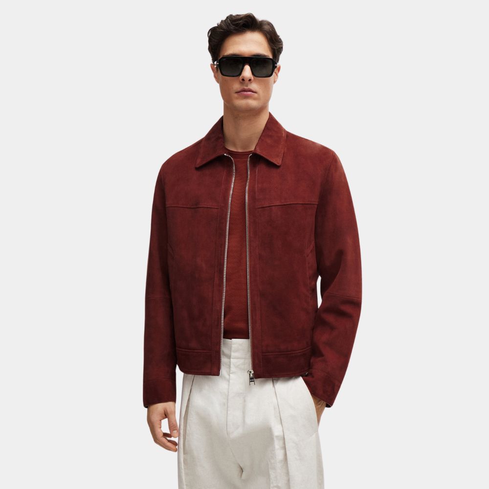 Emily in Paris Eugenio Franceschini aka Marcello Red Suede Leather Jacket - Front View
