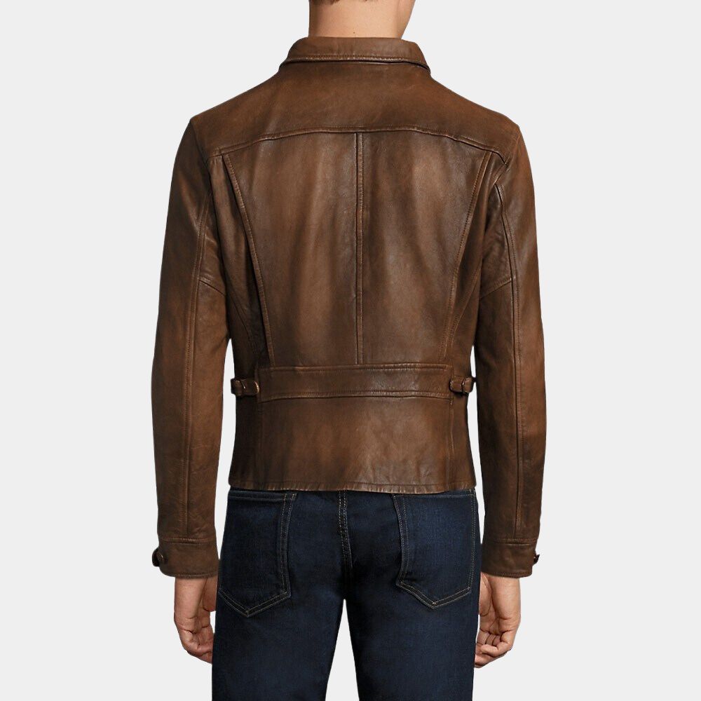 Escape from the New York Snake Plissken aka Kurt Russell Brown Leather Jacket - Back View