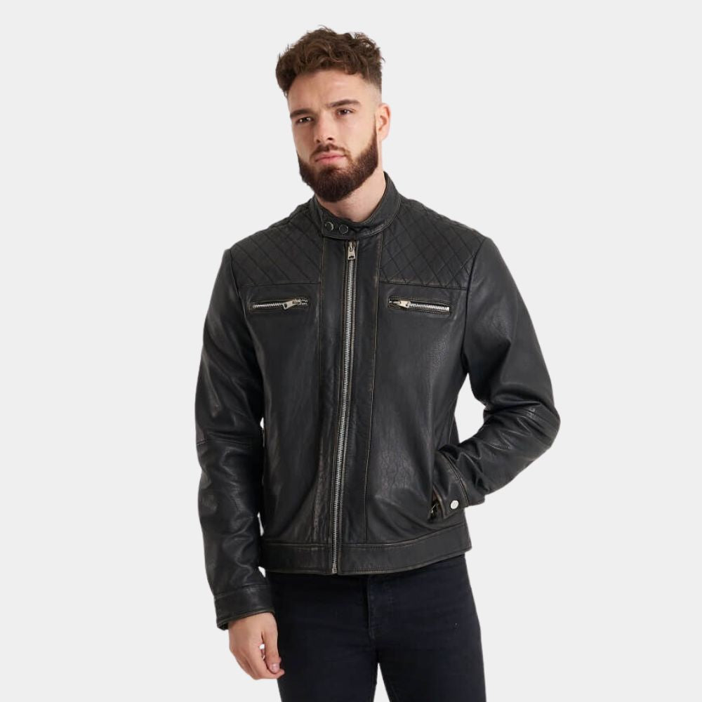 Expandable 4 Jason Statham Leather Jacket - Front Posture View