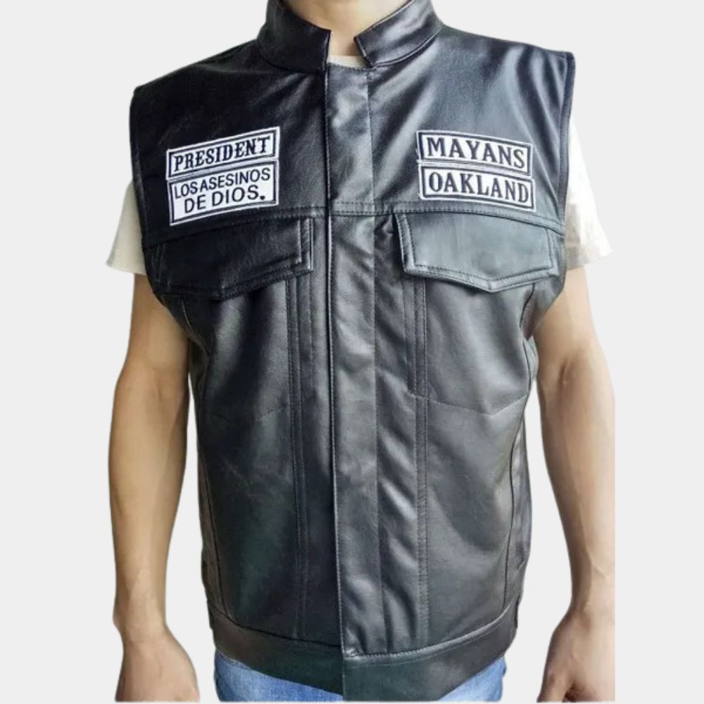 Ezekiel Reyes Mayans MC Leather Vest -  Front Posture View