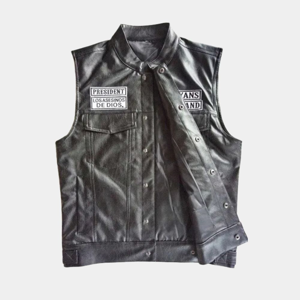 Ezekiel Reyes Mayans MC Leather Vest - Mannequin Front View