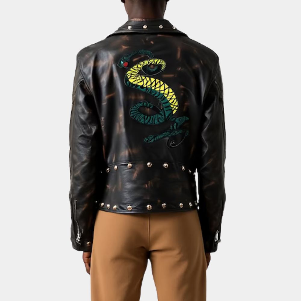 Fallout 3  Tunnel Snakes Black Distressed Leather Jacket - Back View