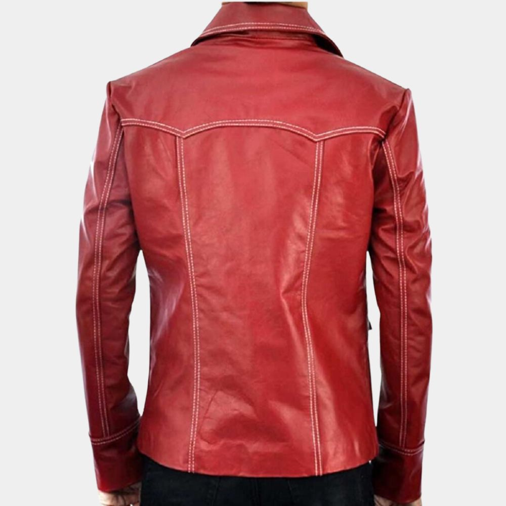 Fight Club Brad Pitt Leather Jacket - Back View