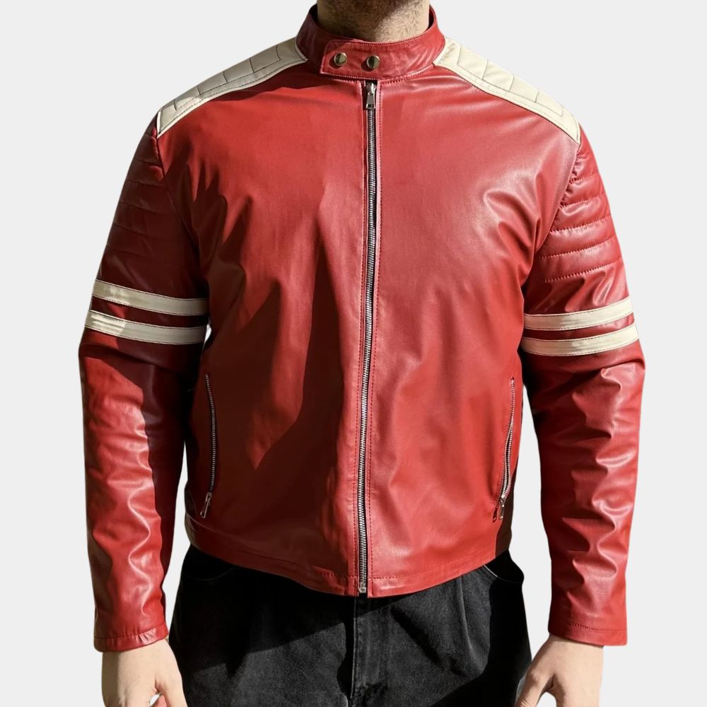 Fight Club  Tyler Durden Project Mayhem Real Leather Jacket - Front View