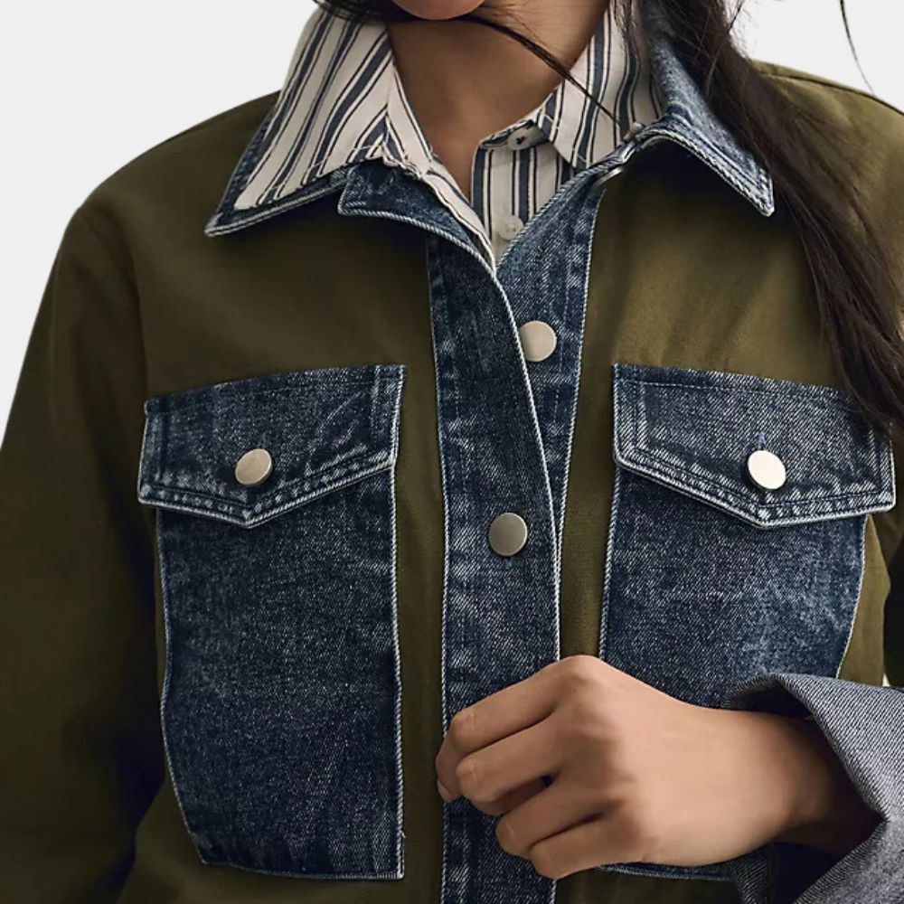 Final Destination Bloodlines Stefani Lewis Green & Blue Colorblock Jacket - Front Close - Up View