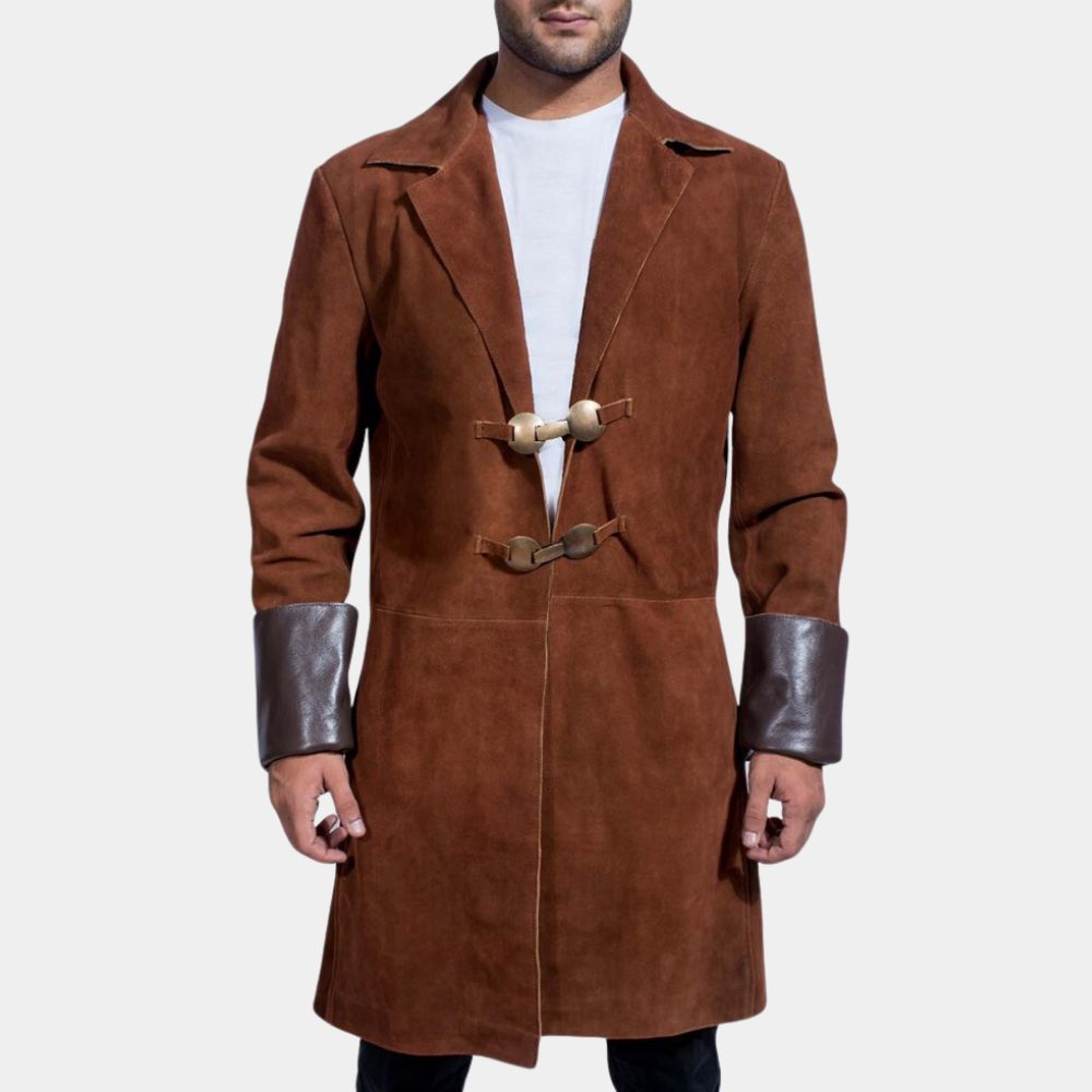 Firefly Malcolm Suede Leather Trench Coat - Front Posture View