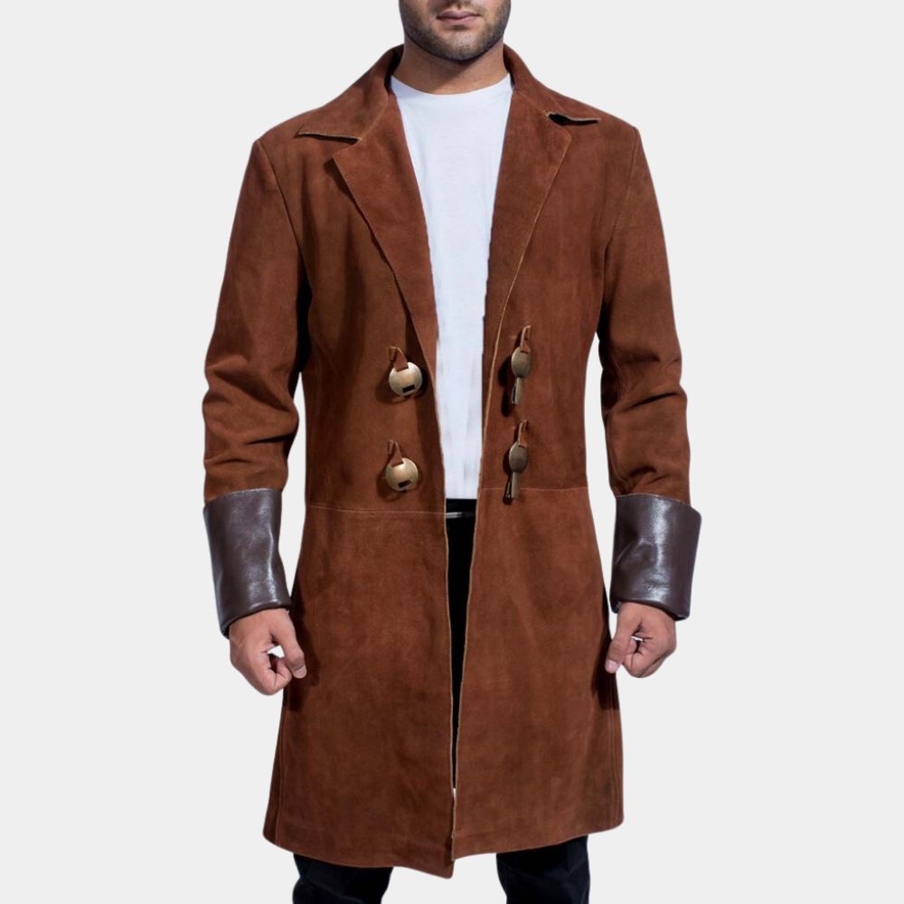 Firefly Malcolm Suede Leather Trench Coat - Front View