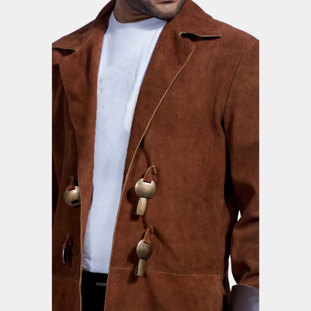 Firefly Malcolm Suede Leather Trench Coat - Side Posture View