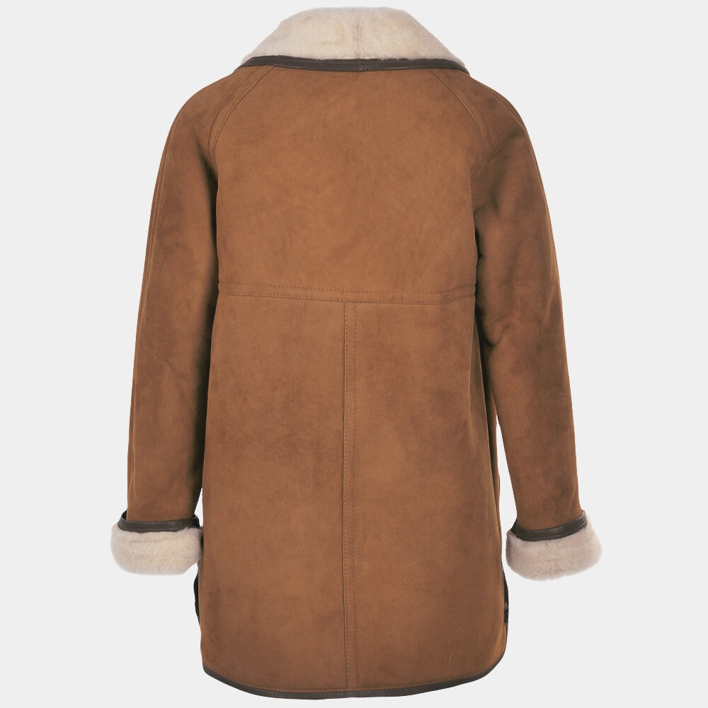 Florence Pugh Almut Shearling Brown Suede Leather Jacket - Mannequin Back View