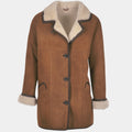 Florence Pugh Almut Shearling Brown Suede Leather Jacket - Mannequin Front View