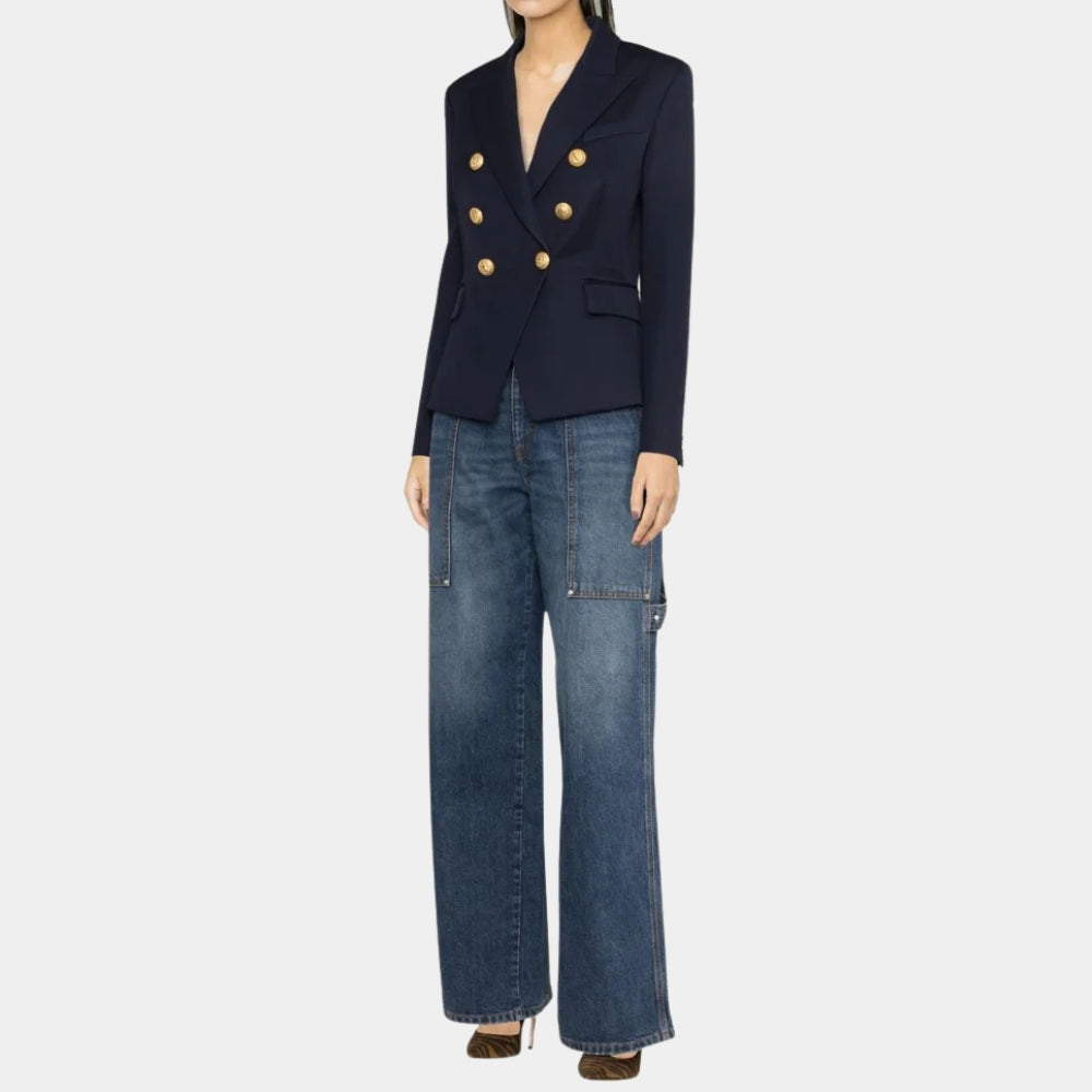 Formal Blazer Women's Blue Double Breasted Blazer -  Front View