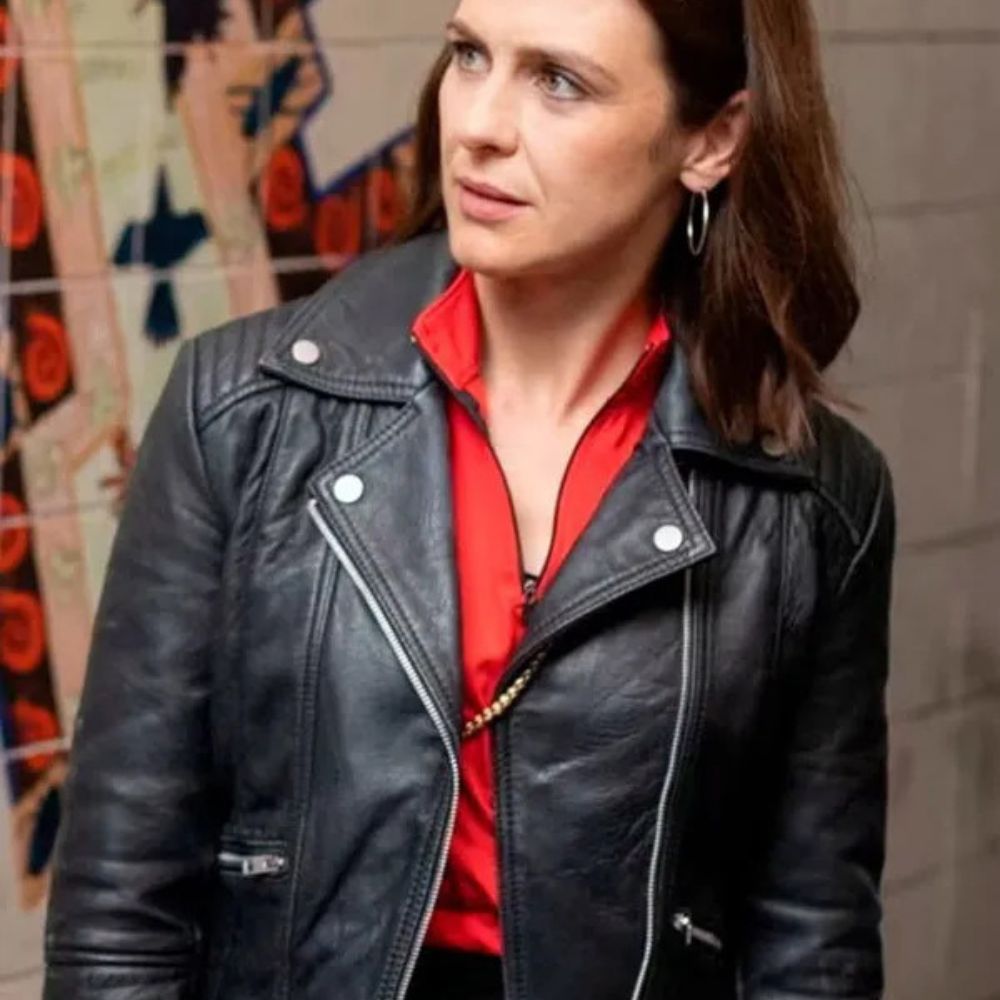 Formal Jacket &nbsp;Women Classic Black Leather Biker Jacket - Front Posture View