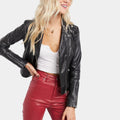 Formal Jacket &nbsp;Women Classic Black Leather Biker Jacket - Front View