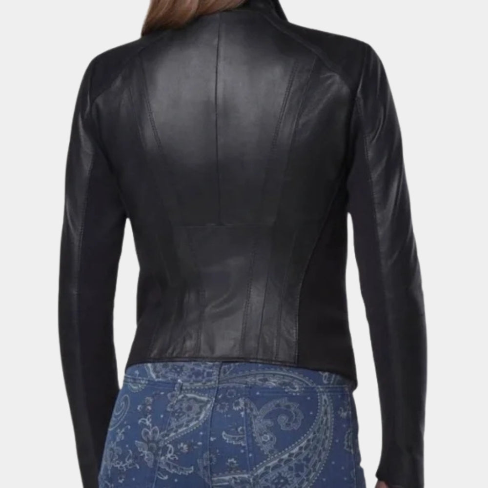 Formal Jacket&nbsp; Women's Black Leather Jacket - Back Close - Up View