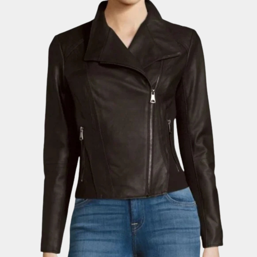 Formal Jacket&nbsp; Women's Black Leather Jacket - Front Posture View