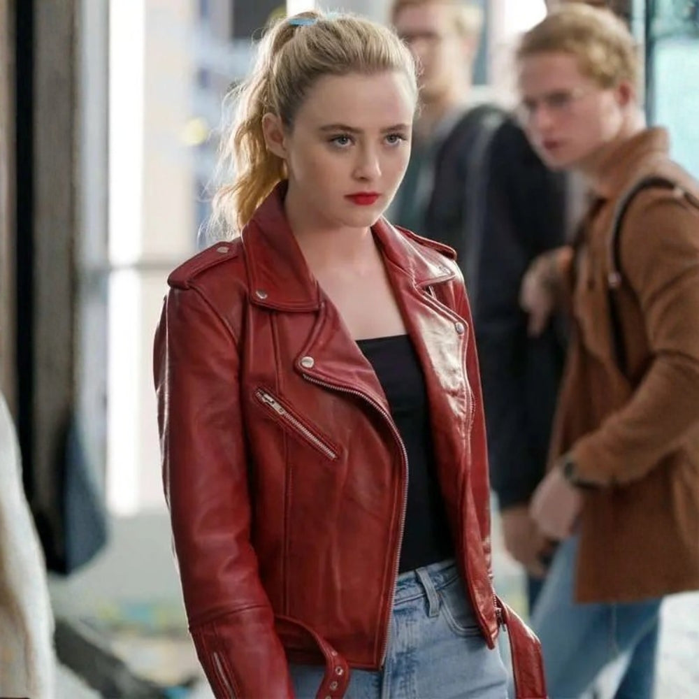 Freaky  Millie Kessler Red Biker Style Leather Jacket - Side View
