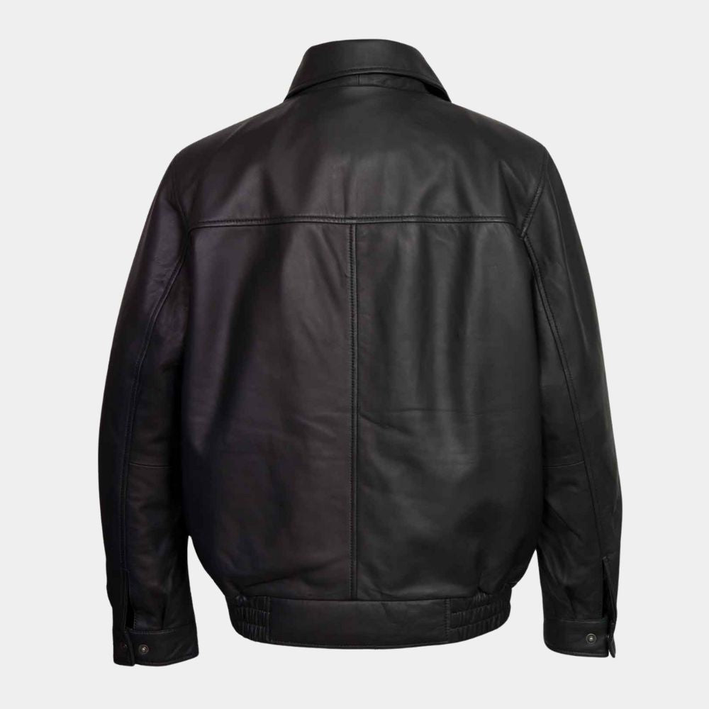Freaky Tales Pedro Pascal (Clint) Black Harrington Style Leather Jacket - Mannequin Back View