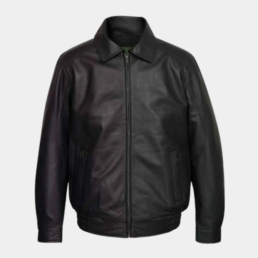 Freaky Tales Pedro Pascal (Clint) Black Harrington Style Leather Jacket - Mannequin Front View