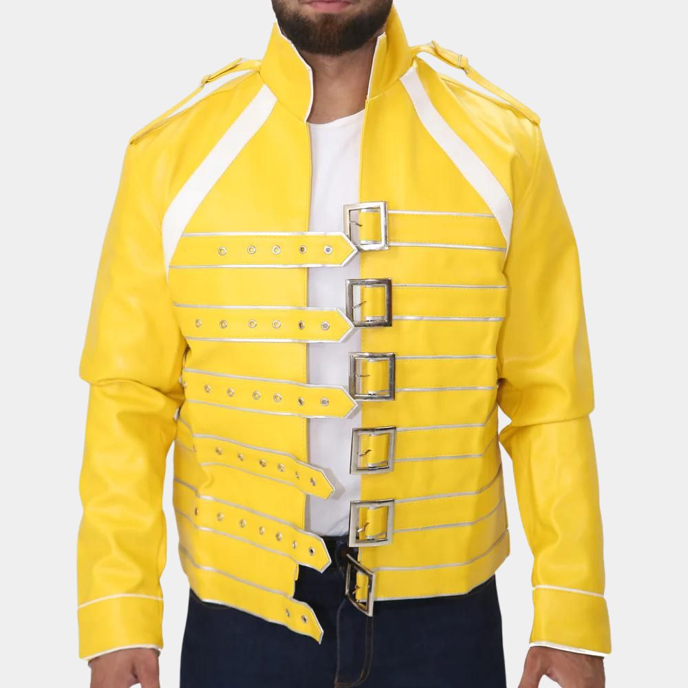 Freddie Mercury Queen Yellow Leather Jacket - Front Posture View
