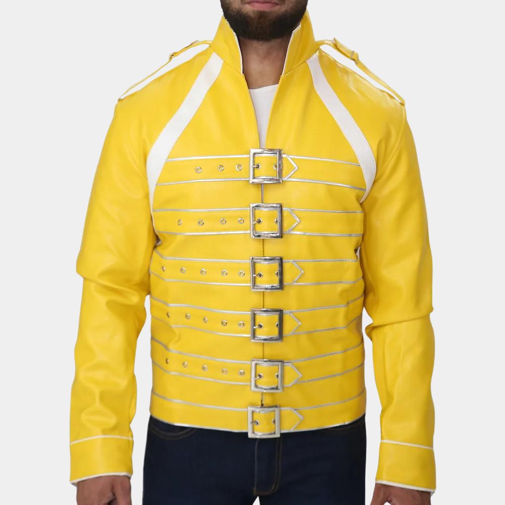 Freddie Mercury Queen Yellow Leather Jacket - Front View