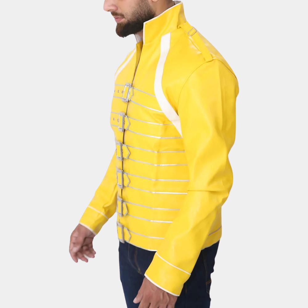 Freddie Mercury Queen Yellow Leather Jacket - Side Posture View