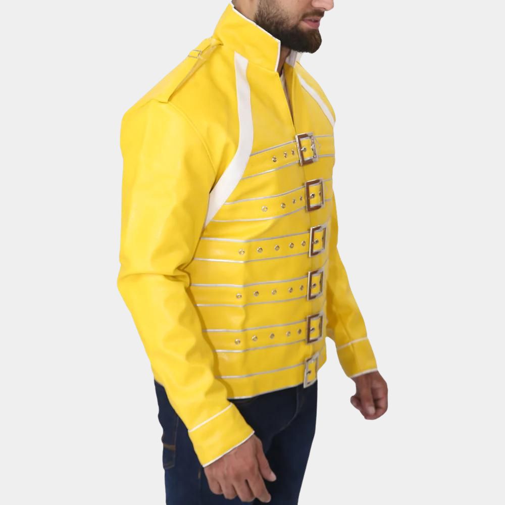 Freddie Mercury Queen Yellow Leather Jacket - Side View