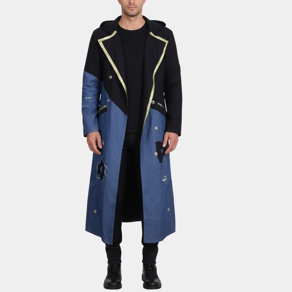Free Guy  Antoine aka Taika Waititi Blue Denim Trench Coat - Front View