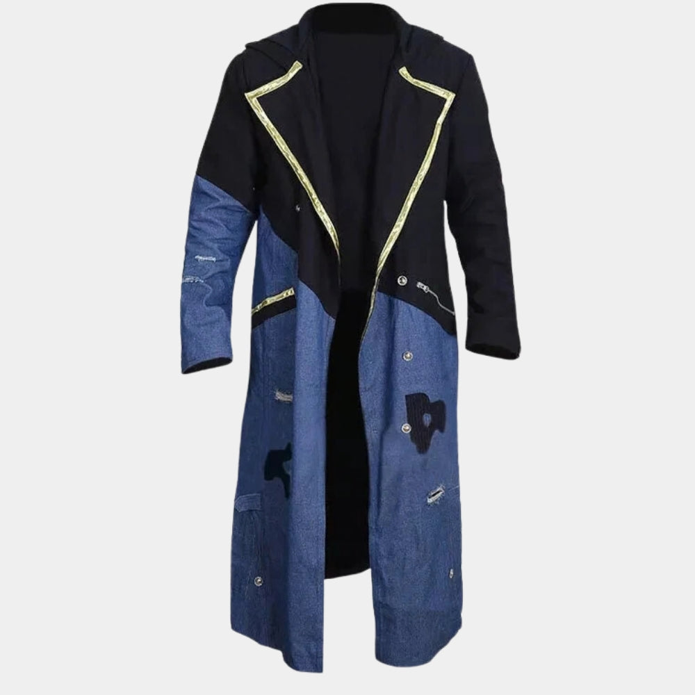 Free Guy  Antoine aka Taika Waititi Blue Denim Trench Coat - Mannequin Front View