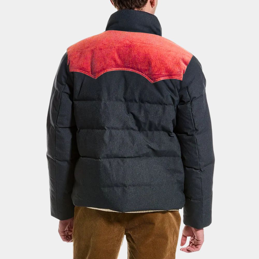 Friendship Paul Rudd aka Brian Red and Blue Puffer Jacket - Back View