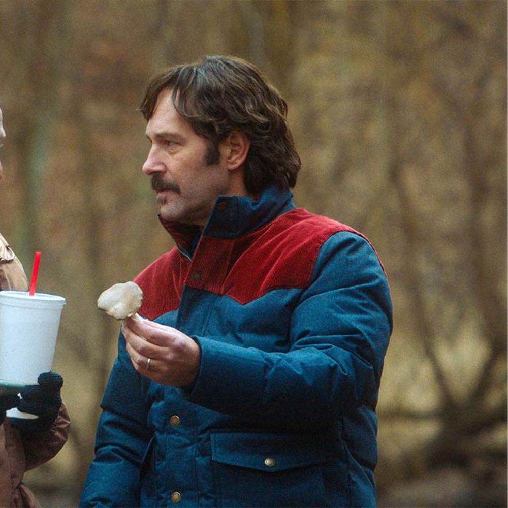 Friendship Paul Rudd aka Brian Red and Blue Puffer Jacket - Character Front View