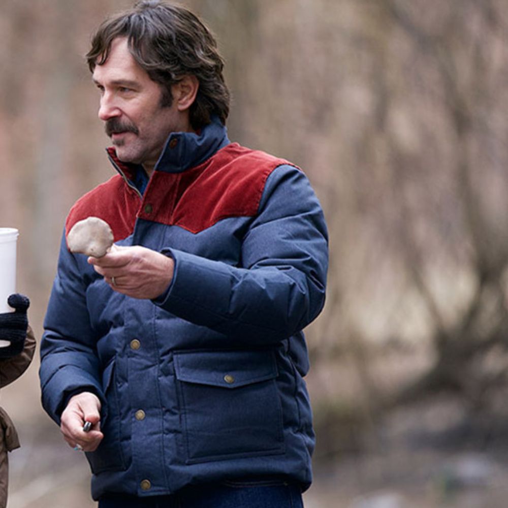 Friendship Paul Rudd aka Brian Red and Blue Puffer Jacket - Character Side View