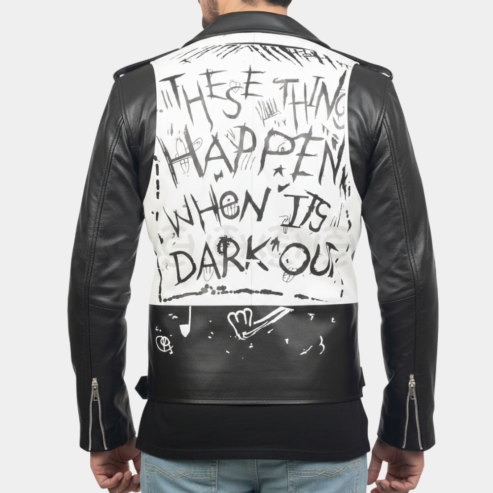 G-Eazy  These Things Happen Black Leather Biker Jacket - Back View