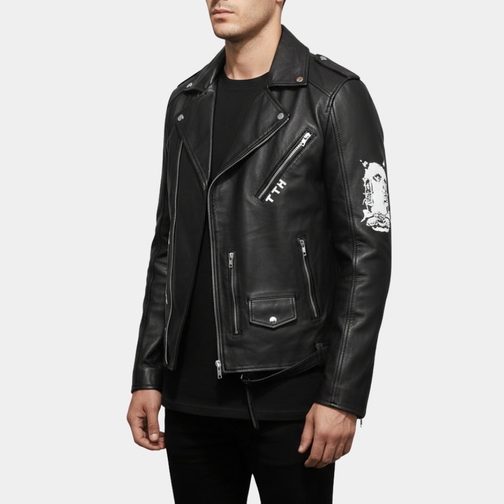 G-Eazy  These Things Happen Black Leather Biker Jacket - Front View