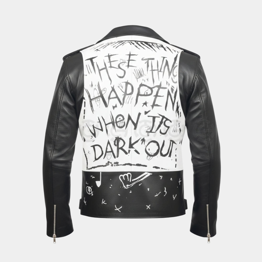G-Eazy  These Things Happen Black Leather Biker Jacket - Mannequin Back View