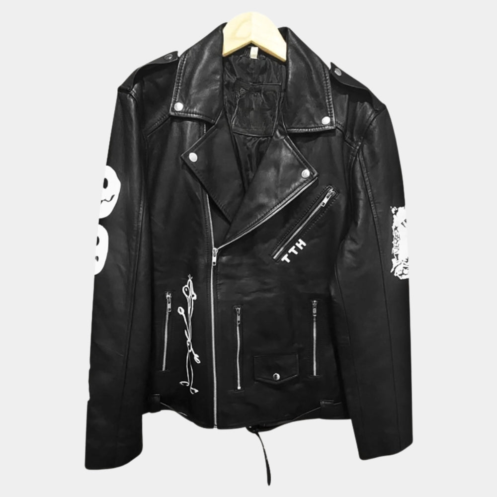 G-Eazy  These Things Happen Black Leather Biker Jacket - Mannequin Front View