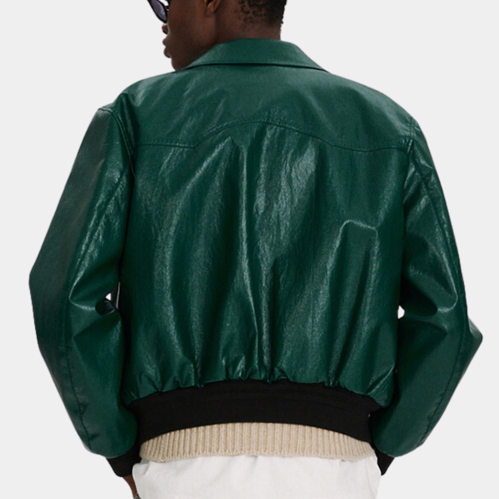 GRASSE 70s Style Vintage Leather Bomber Jacket - Back View